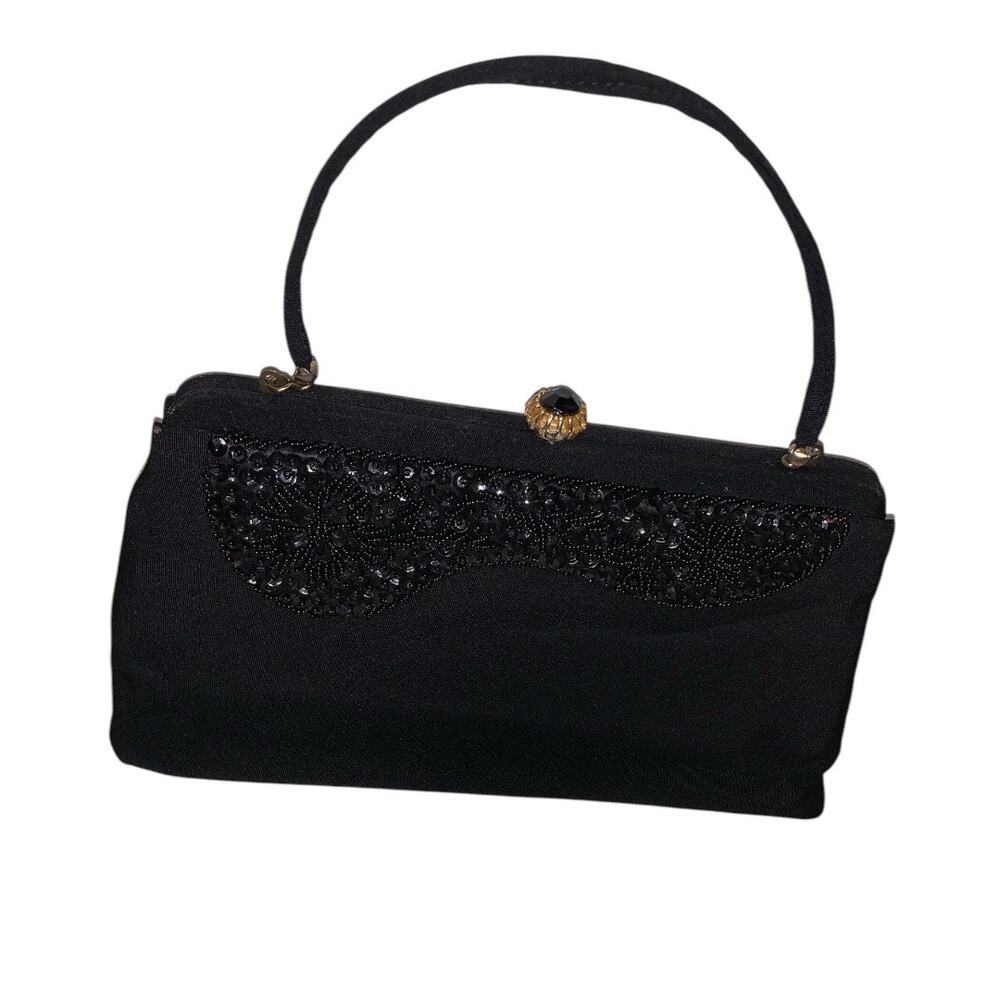 Admiral Vintage Black Beaded Evening Bag with Gold Clasp & Satin Interior
